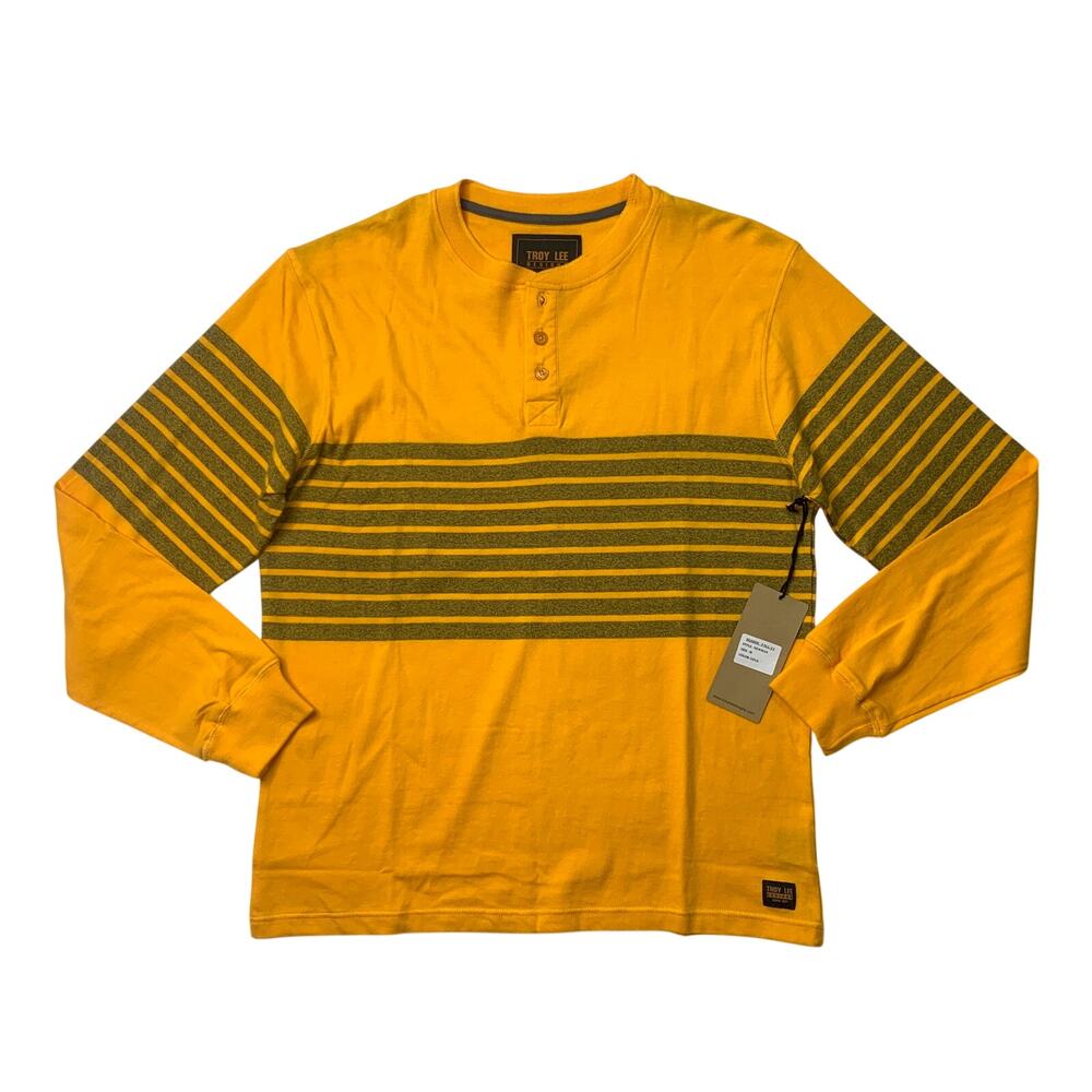 Troy Lee Designs Shirt Mens M Medium Gold Gray Cotton Newman Henley Striped